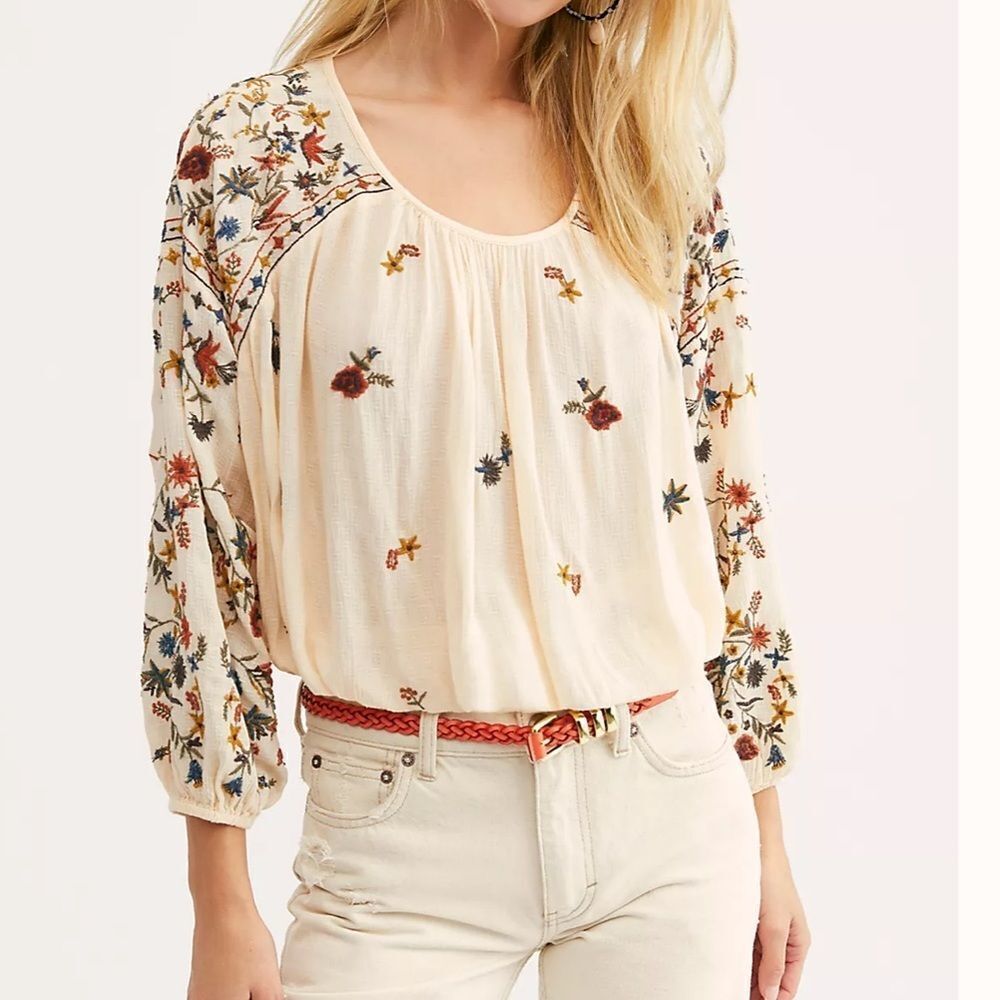 NWT Free People Wild‎ Flowers Embroider Blouse